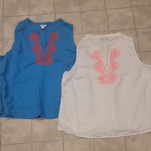 J. Crew Blue and White Tank Tops with Embroidery